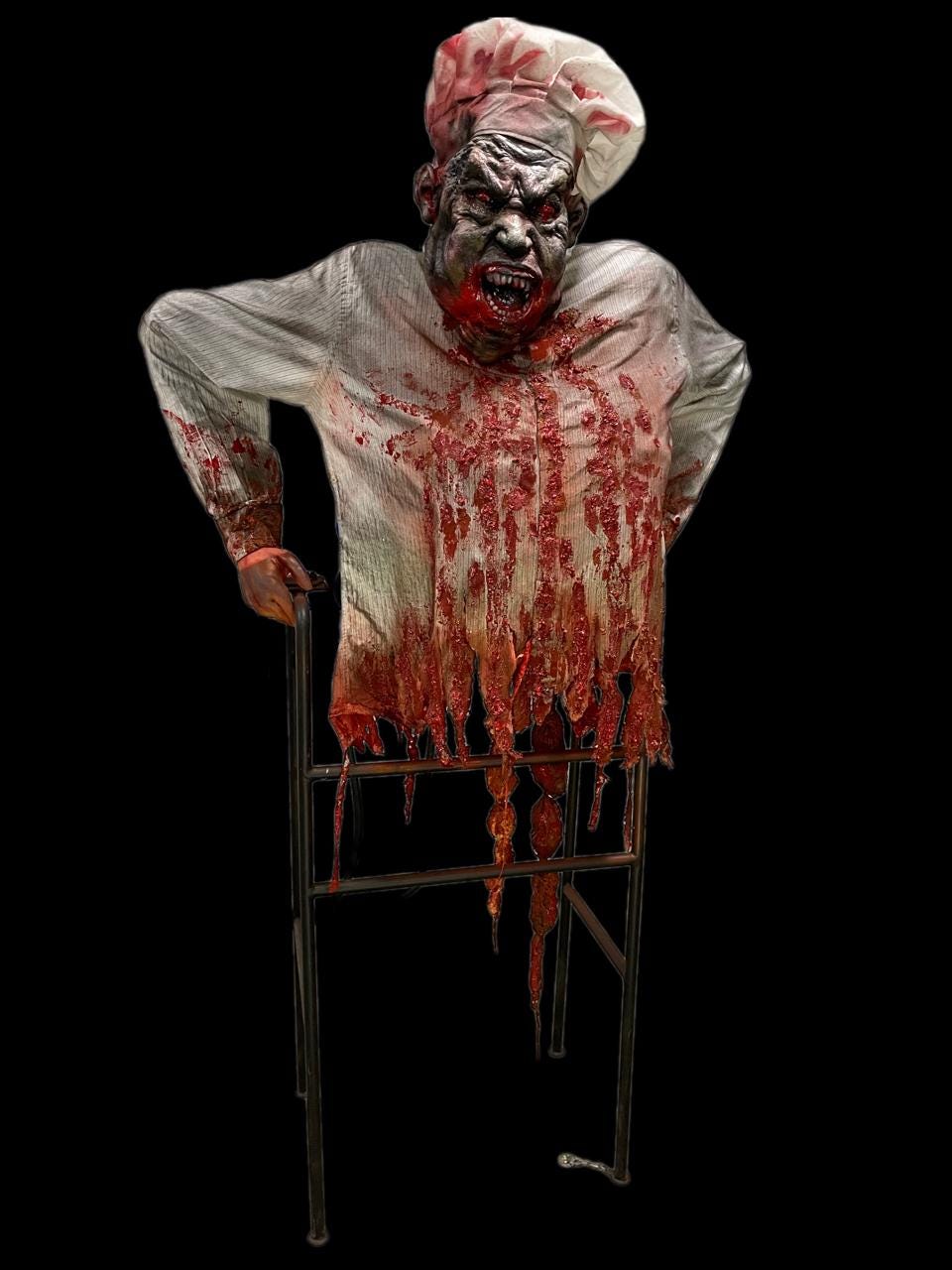 Animatronic horror life size figure "Disabled chef on a Walker" for horror house, amusement park, halloween decor, life size bust