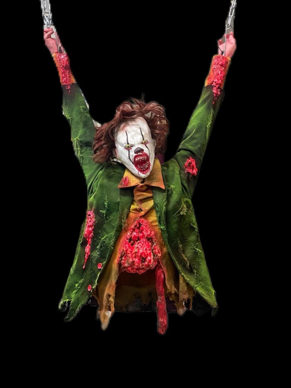 Moving animatronic terror figure "Pennywise Clown IT with guts" life size bust, horror decor, halloween decor, props replica